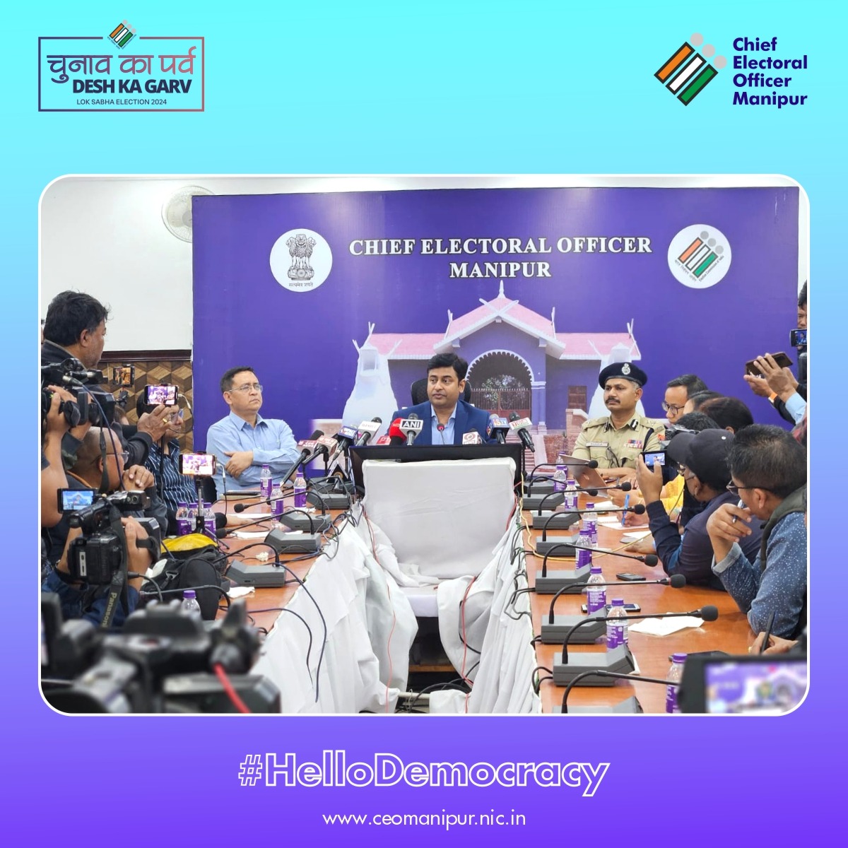 CeoManipur's tweet photo. A press conference was held today by #CEOManipur, announcing the election schedule of Manipur, and highlighted important measures taken up for smooth conduct of Lok Sabha #Elections2024. 

#ChunavKaParv #DeshKaGarv #IVote4Sure #HelloDemocracy #ECI #CEOManipur #VotingRights https://t.co/AO30UijAqu