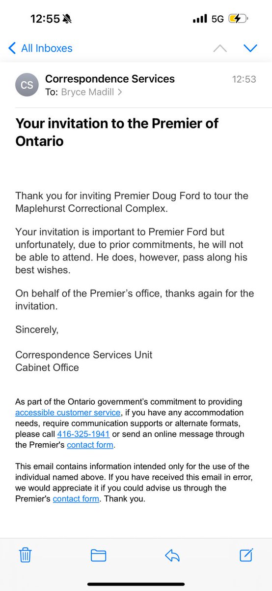 Premier Ford was in the news this week with promises to build new jails. OPSEU Local 234 invited him to visit Maplehurst and Vanier to see how overcrowding is affecting our staff. His office declined the invite due to prior commitment. 
Thing is, we never mentioned a date.