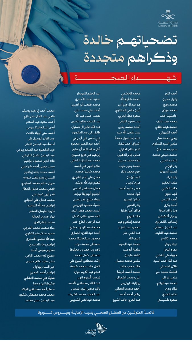 <a href="/SaudiMOH/">وزارة الصحة السعودية</a> شهداء الصحة؛ تضحياتهم خالدة وذكراهم متجددة. #التواصل_الحكومي