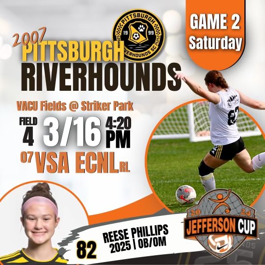 Let’s go! Day 2 at <a href="/jeffersoncup/">Jefferson Cup</a> against an awesome <a href="/SoccerVSA/">VSA</a> team!!!  First time I ever play against my cousin. Family bragging rights are on the line! 😂⚽️😂

<a href="/HoundsAcademy/">The Riverhounds Academy</a> <a href="/MProviano/">Mpro</a> @SoccerMomInt <a href="/ImYouthSoccer/">ECNL/GA/Recruiting/College Soccer</a> <a href="/ECNLgirls/">ECNL Girls</a>