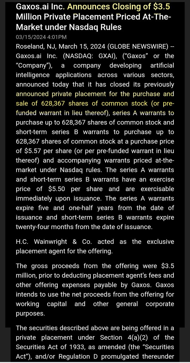 TradingAnalyst1's tweet image. $GXAI Ready for Round 3
Massive Short was put on this low float Ai stock combined with a $3.5mm placement=628,367 shares + 981,523 = total 1,609,890 shares outstanding, trades below its CASH Value!
fintel.io/ss/us/nftg
$SOUN $NVDA $VERI $HOLO $MDAI $BMR
x.com/InvestorVentur…