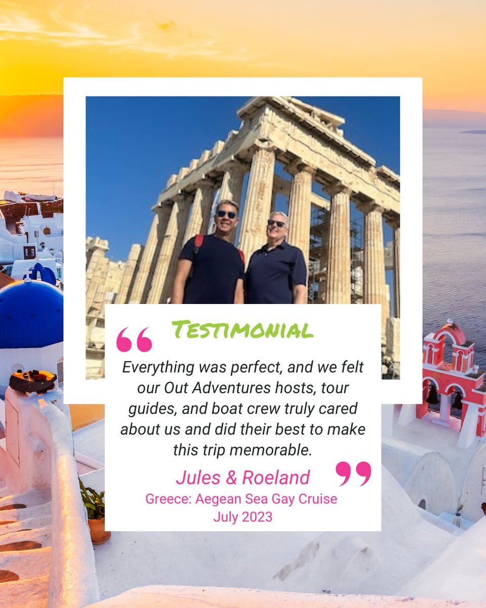 Thank you to Jules & Roeland for the kind words on our Greece: Aegean Sea Gay Cruise - opa!