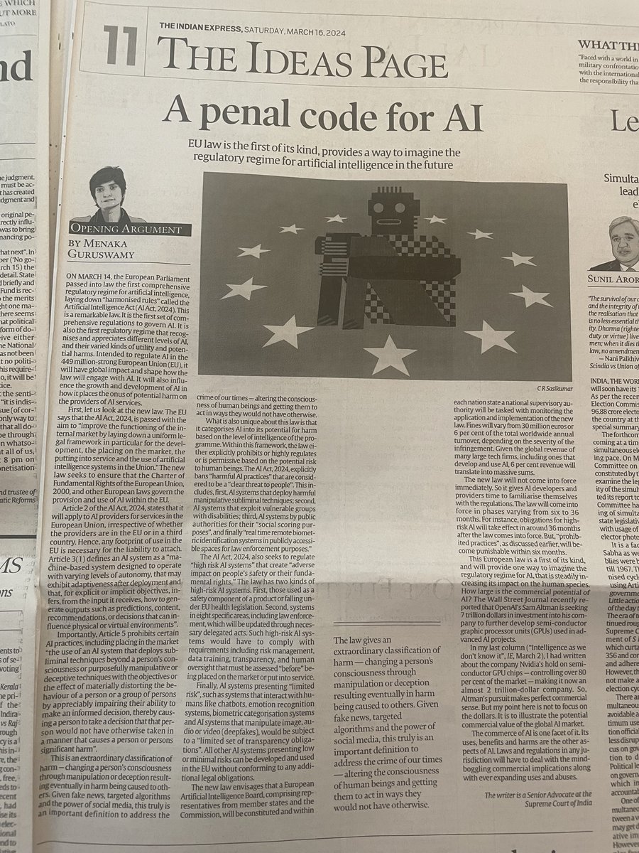 Today’s column on the new European Artificial Intelligence Act 2024, passed on Friday. First comprehensive regulatory regime for AI. #AI #Europe #ai2024