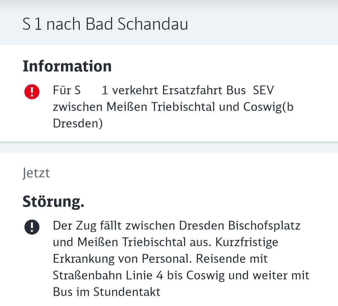 Richtiges Abenteuer-Programm heute bis zum Mittag auf allen Fahrten nach Meißen: von der S-Bahn in die Tram 4 (Linien kreuzen sich nirgendwo unmittelbar), den EV 4 (nicht erwähnt) und den finalen Bus (nur Stundentakt).