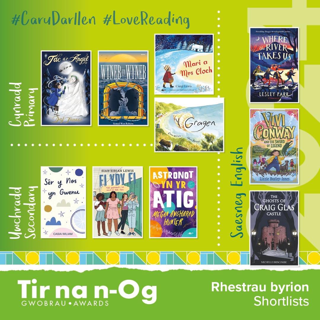 🎉Llongyfarchiadau mawr i'r holl awduron, darlunwyr a chyhoeddwyr sydd ar restr fer Gwobrau Tir na n-Og 2024. 📚Dewch o hyd i holl gyfrolau'r rhestr fer yn eich siop lyfrau neu lyfrgell leol. #CaruDarllen #TNNO2024 | @CILIPinWales