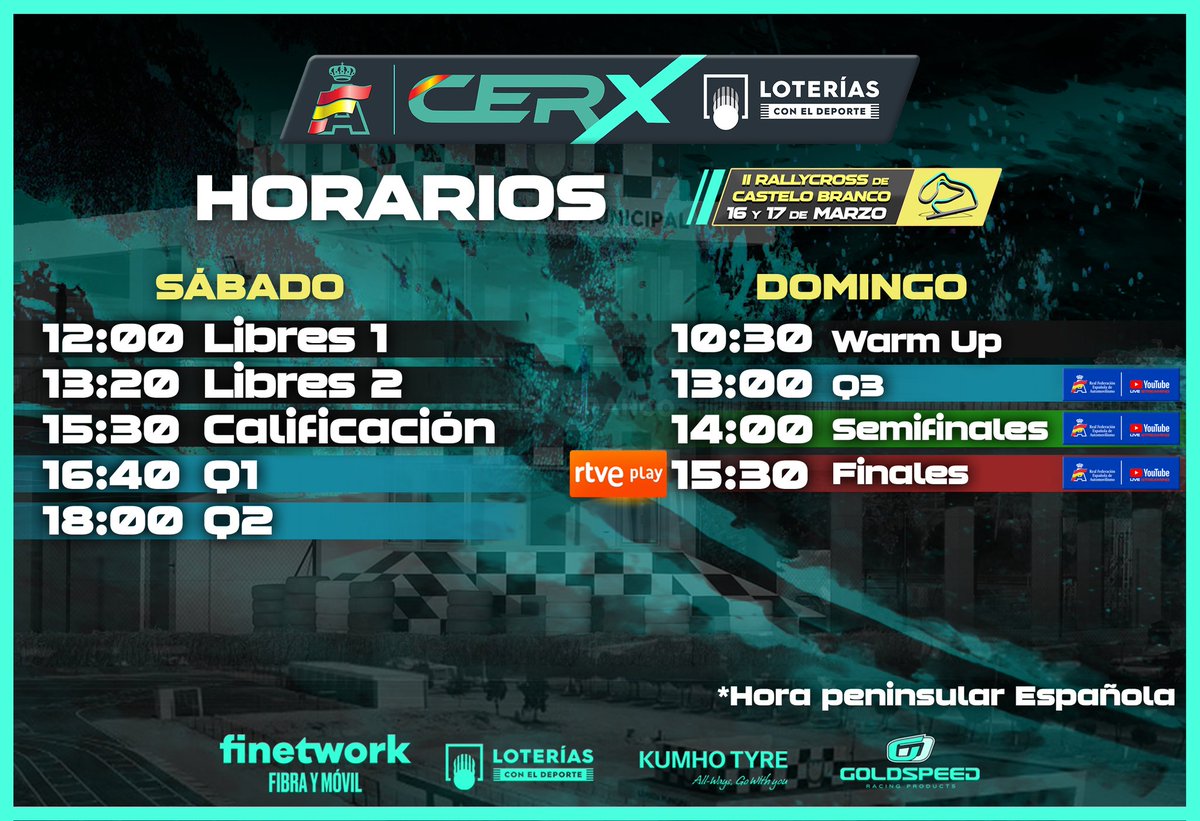 CERX_RFEDA's tweet photo. ¡Bom dia! 🌥

La @escuderiacb abre la temporada del #CERXLoterías con estos fantásticos horarios para un #RXWeekend plagado de emoción y pasión por el #RX 🔥🔥

#CERX #Rallycross https://t.co/OuaHFnk5nG