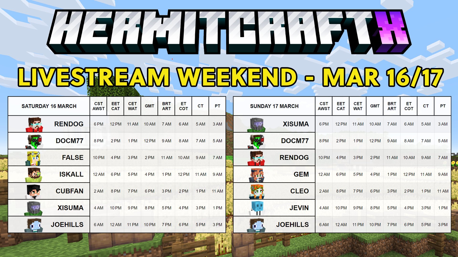 Rendog on X: “🔴HERMITCRAFT STREAM WEEKEND Back-to-back Hermits 