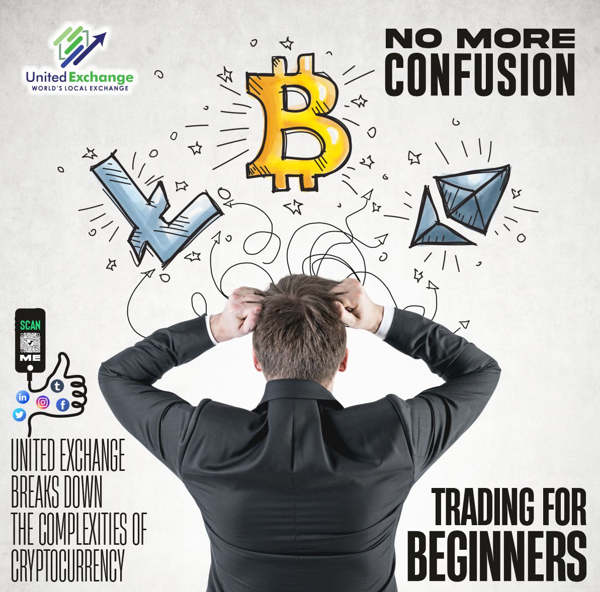 No more confusion! 🚫🤔 Dive into #cryptocurrency #trading with  #UnitedExchange! We make it easy for beginners to understand the ins and  outs of trading. 💡 🤝! Think Crypto! 💸🌐 Think United Exchange!!