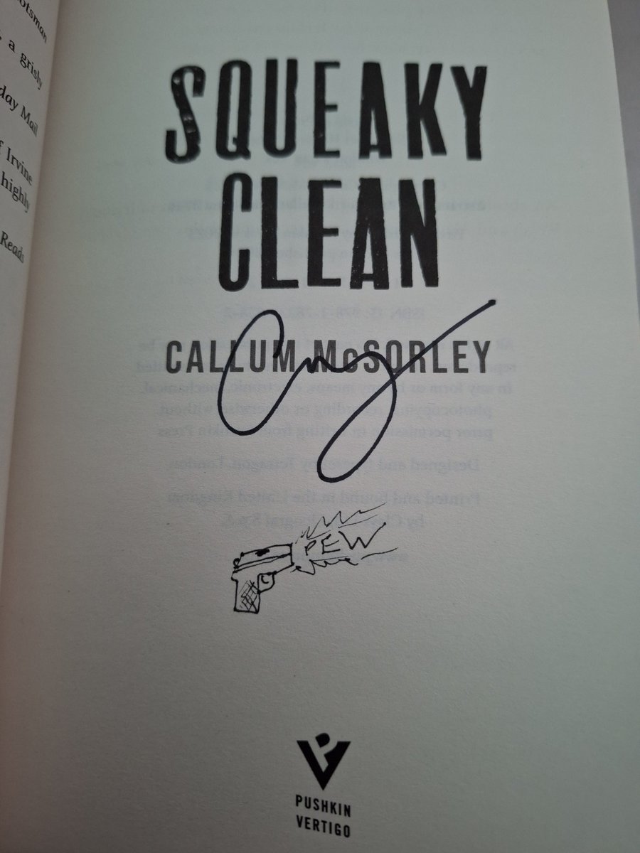 The sun is out! If you're in the southside this weekend, the fantastic @_mfbooks has signed copies of Squeaky Clean, each with a unique doodle. @PushkinPress