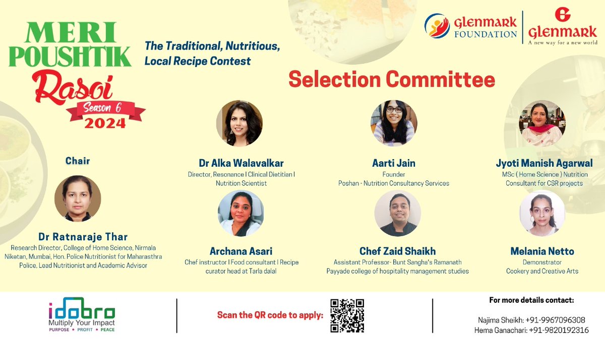 Introducing our esteemed Selection Committee for Meri Poushtik Rasoi, a recipe contest that celebrates healthy & delicious dishes! Meet renowned nutritionists & culinary experts who will judge your entries. Apply now & win up to Rs 40,000! Apply: forms.gle/qTXUxZpDM4FoFg… #India