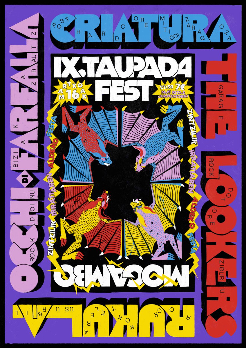 IX TAUPADA FEST! ✊🔥🖤
...gaur da festa, festa gaur da!!
OHARRA
⚡️Sarrerak Mogamboko ateetan salgai egongo dira
⚡️Ateak 21:30etan irekiko dira
⚡️Iritsieraren ordena errespetatuko da
⚡️Ordainketa esku-dirutan izango da (ez bizum, ezta txartelarekin ere)
Mila esker!
