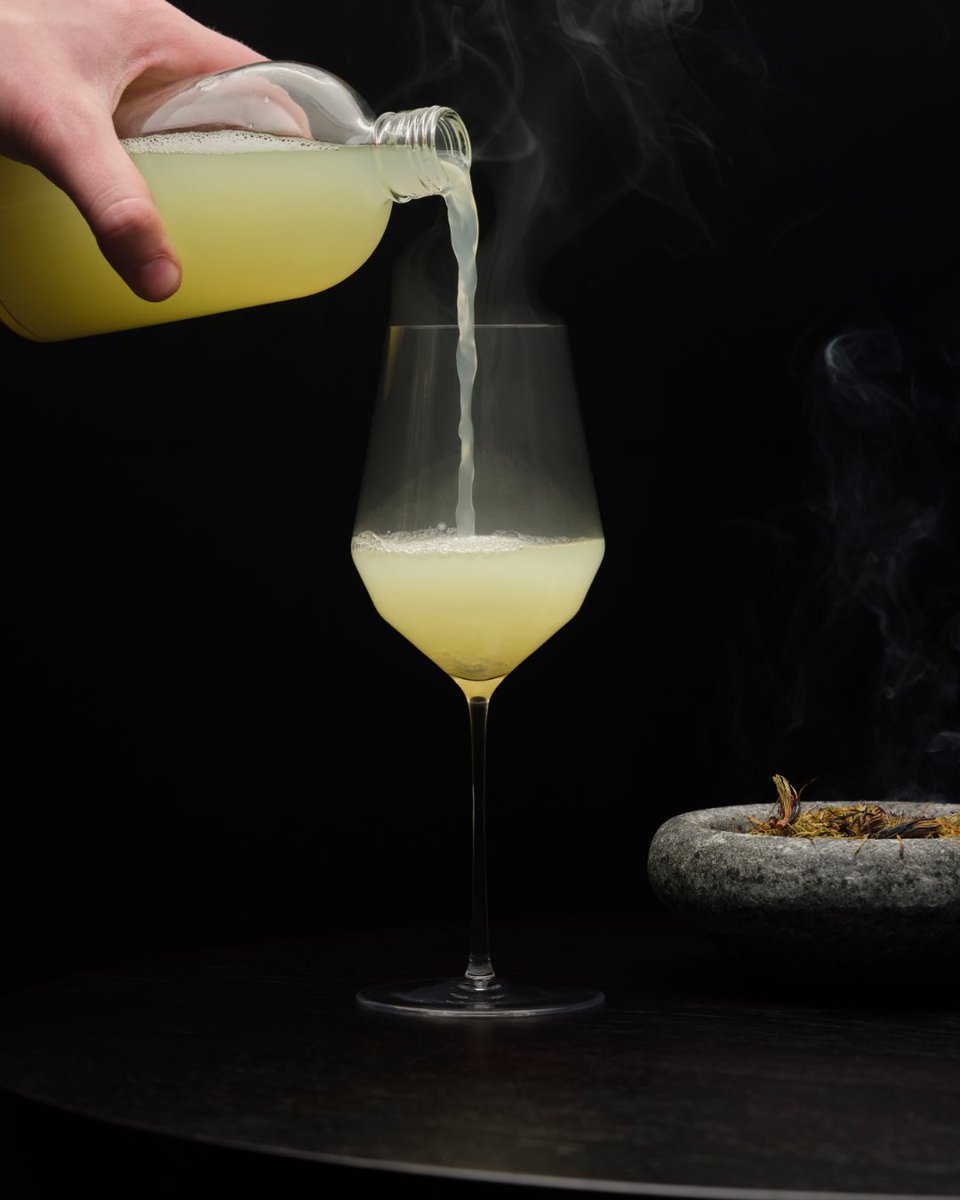 Apple and Whey. 

This creation by our team utilities apple juice made from Pink Lady apples, yoghurt whey and smoked pine shoots from the woods surrounding Cartmel. 

The drink is fresh, creamy, yet subtly acidic, with a smokey finish.

#aulissimonrogan #simonrogan #aulislondon