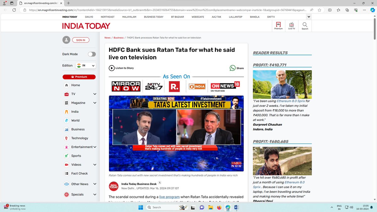 vineetdel's tweet photo. ALERT!🚨
Came across a fraudulent website link impersonating @IndiaToday. It is spreading false information using the names of esteemed personalities like @RNTata2000 &amp; institutions like @HDFC_Bank. This is a dangerous trap! We must act swiftly to stop this deceit!
@CyberDost https://t.co/rH8Z5I4paa