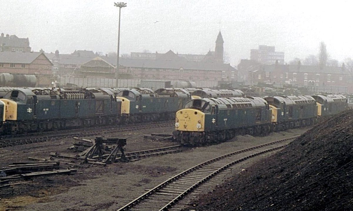 Blast from the Past! A sad sight on a grim day, Class 40 graveyard at Crewe Works on this day, March 16, 1986. 📷 Steve Nikols.