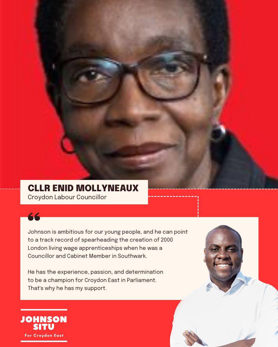 Enid moved to Croydon in the 1980s. She raised her kids in Croydon and stood for the council, Croydon runs through her blood. It's an honour to have her support.
