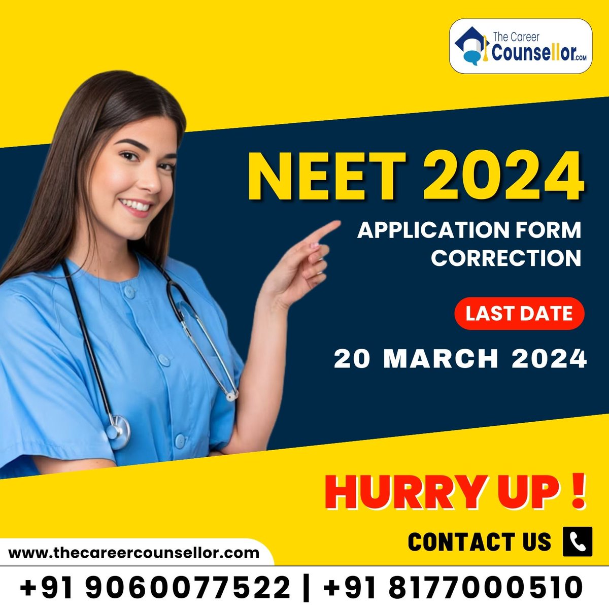 NEET UG Application Form Correction
Last Date- 20 March 2024
#neetugexam2024 #neetugregistration #neetugapplicationcorrection #neetug2024exam
#neetugapplicationcorrectiondate #ugcources #neetugcounselling #neetugadmission #NEET  #MedicalExams #Match2024 #thecareercounsellor