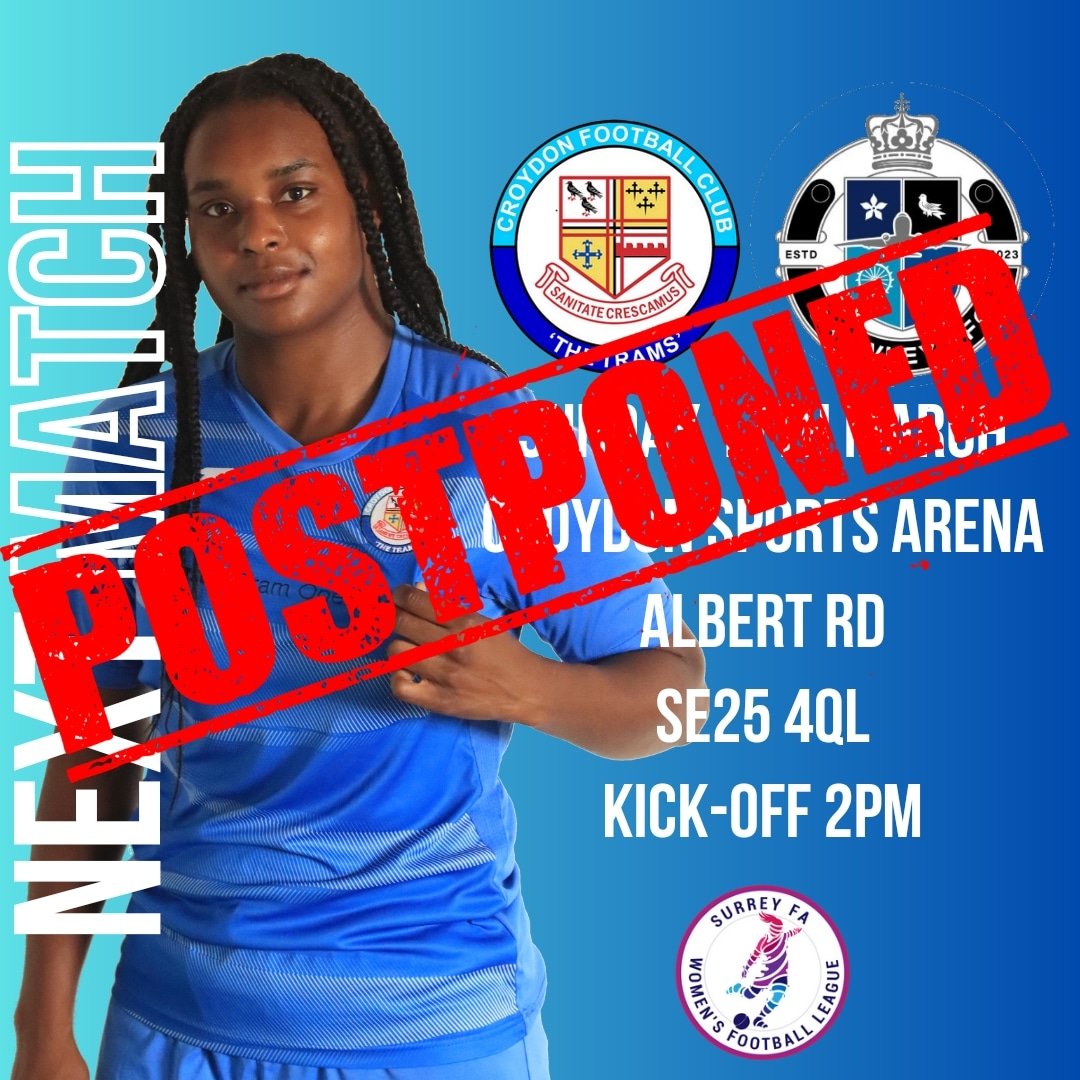 Unfortunately, due to an issue with the facilities at Croydon Arena, tomorrow's @surreyfa Prem Div match against @crawleyafcw Res is postponed