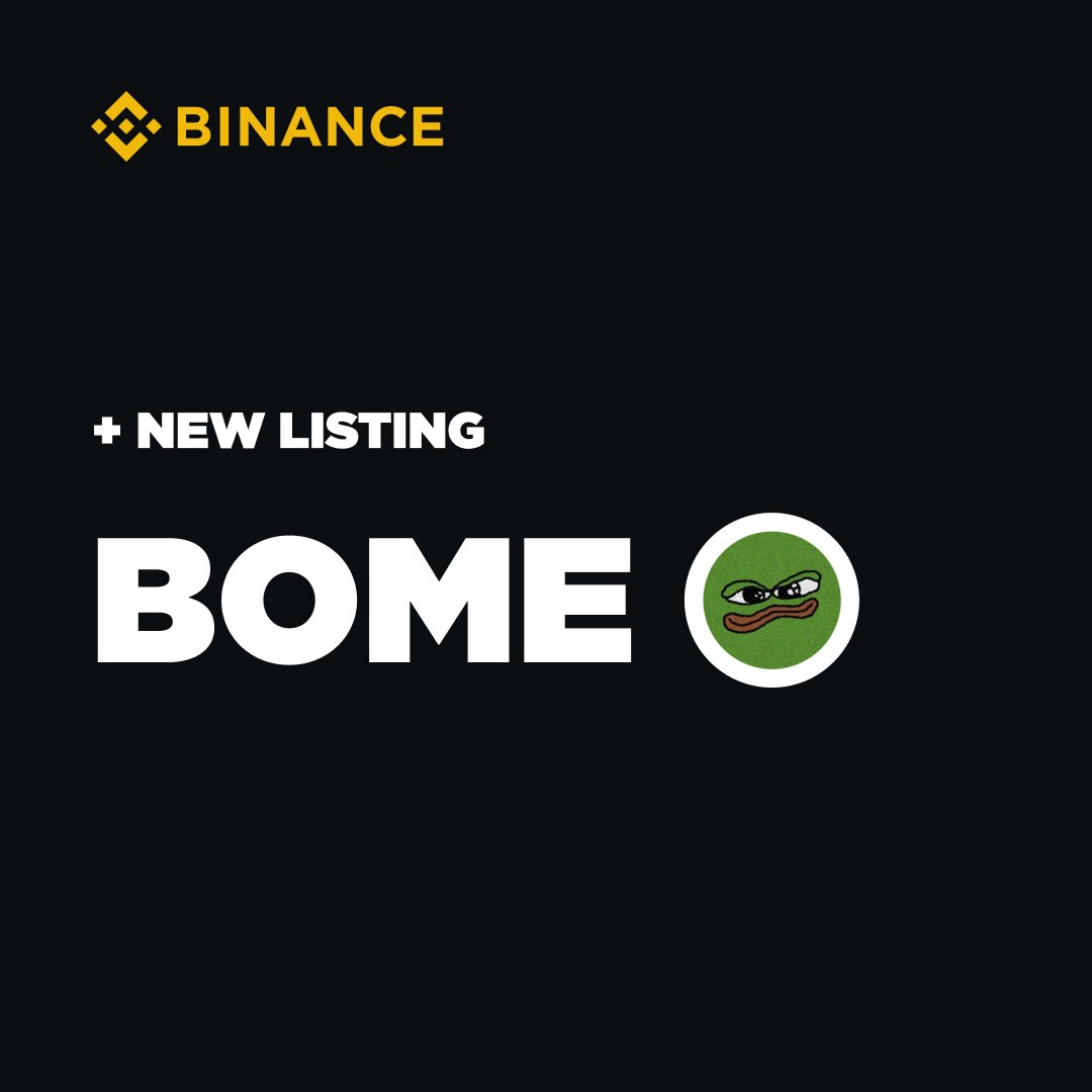 New coin listing on #Binance! BOOK OF MEME (#BOME $BOME) #meme @Darkfarms1  Binance will list BOOK OF MEME (BOME) and open trading for these spot  trading pairs at 2024-03-16 12:30 (UTC). New