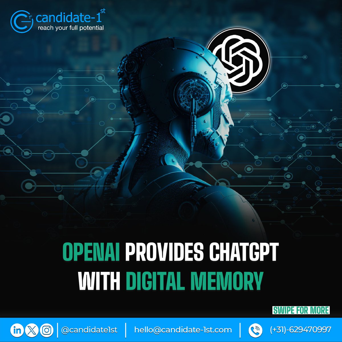candidate1st's tweet image. Elevate your AI experience with ChatGPT&apos;s dynamic memory feature! 🚀 

Customize your conversations, control your data, and navigate the digital landscape with ease. 

#FutureOfAI #SmartConversations #UserControlledAI #Innovation 🧠🤖