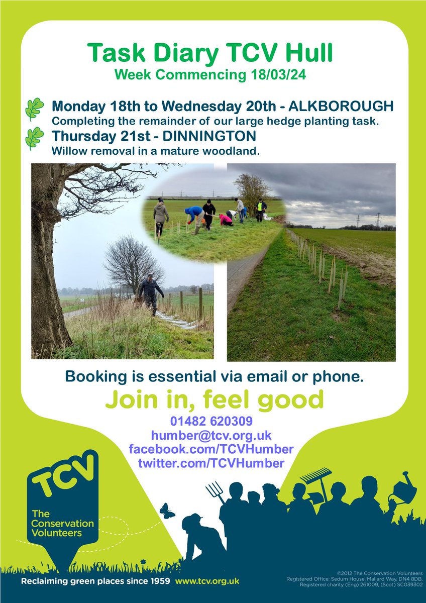 🌳 Here is our task programme for next week! 🌳 Email/phone to book your place and #JoinInFeelGood #TCV #Conservation #Volunteers #followers