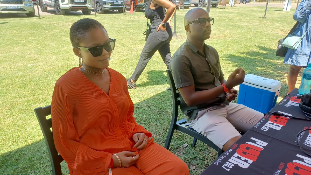Powerfm987's tweet photo. [ON AIR] @LeboPhokela is joined by two winners of #TheMitsubishiExperience competition   to talk about their experience of driving the Mitsubishi vehicles from POWER House to Bothongo Rhino and Lion Park. 

#POWERJam https://t.co/y7YVVKVIU9