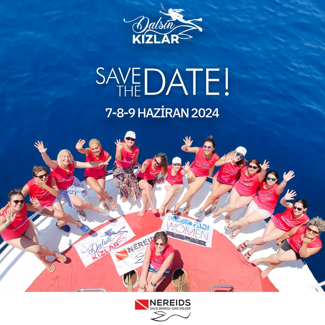 📌Tarihi Kaydedin!
🌊Dalsın Kızlar Projemizin 2’incisini bu yıl 07-08-09 Haziran tarihlerinde gerçekleştireceğiz!
15 yaş ve üzeri misiniz sualtınının büyülü dünyasını merak eden ancak bu zamana kadar hiç dalma fırsatı olmayan tüm kadınlarımız 
etkinlik tarihlerimizi kaydediniz.