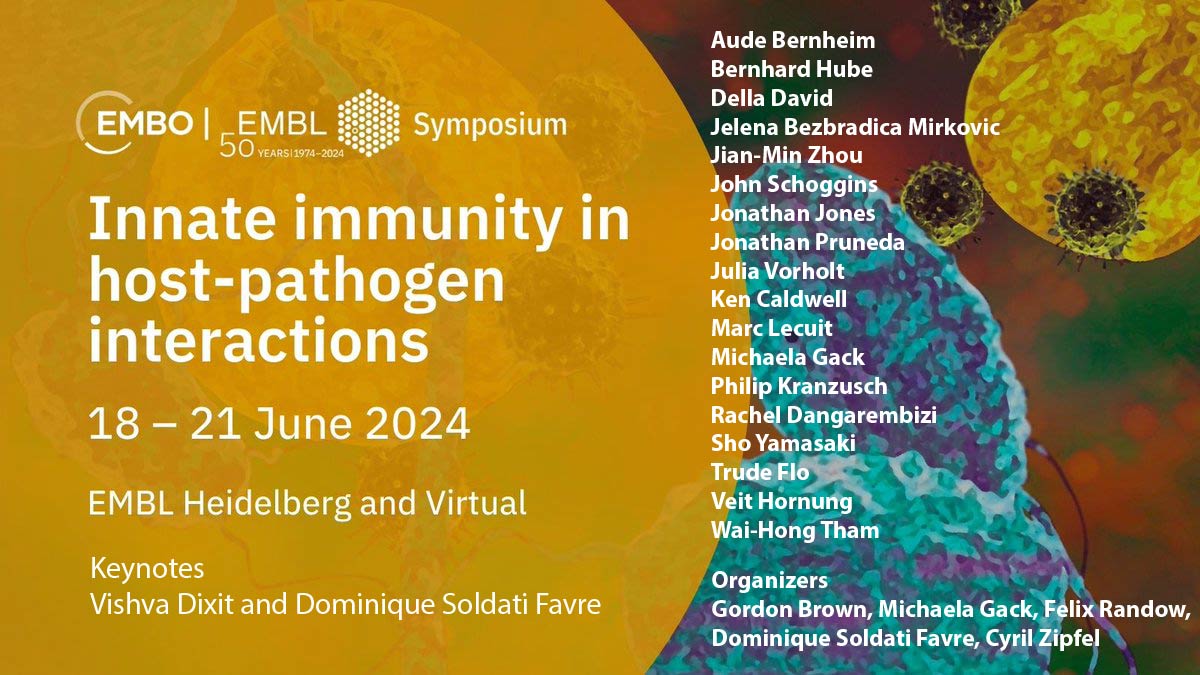 Join us at the 2024 @EMBO Symposium on Innate Immunity in Host-Pathogen Interactions in Heidelberg. We'll discuss animal and plant immunity to bacteria, viruses and parasites. Will you be one of the 20+ speakers selected from abstracts? Deadline 26.3. embl.org/about/info/cou…