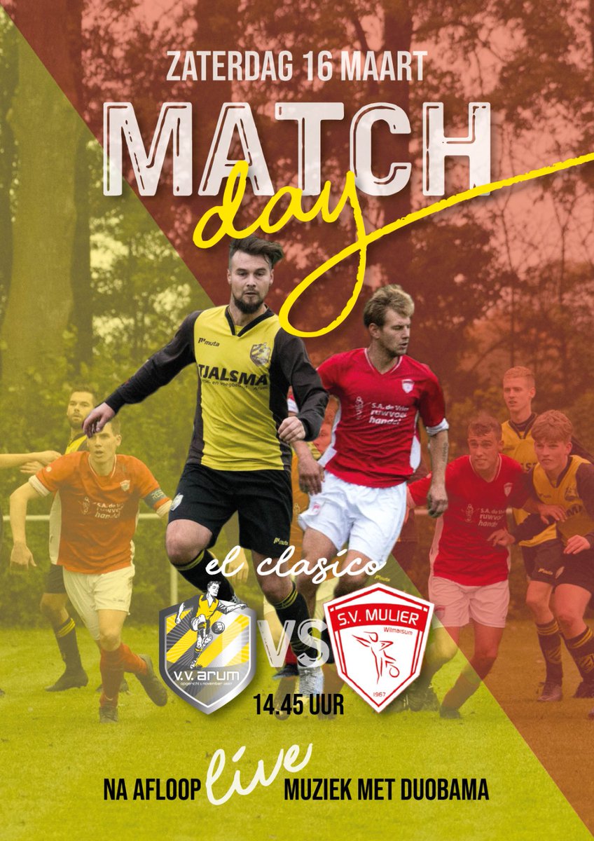 Vanmiddag staat de derby der derby's op het programma, El clasico van het Noorden, Arum 1 - @SVMulier1967 1. Vandaag start ook de 3e periode. Als Arum nog een prijs wil pakken dit seizoen zal daar vandaag een begin mee moeten worden gemaakt door te winnen van Mulier.