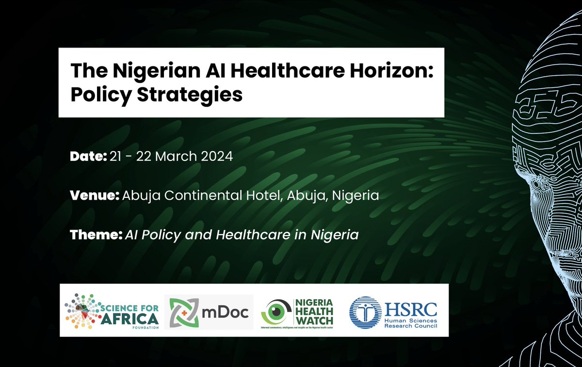 The global landscape of #AI is expanding rapidly, with the potential to revolutionise healthcare worldwide, particularly in Africa. We will be holding discussions on policy strategy & gaps for harnessing #AI in healthcare in Nigeria next week @_mdoc @nighealthwatch @HSRCza