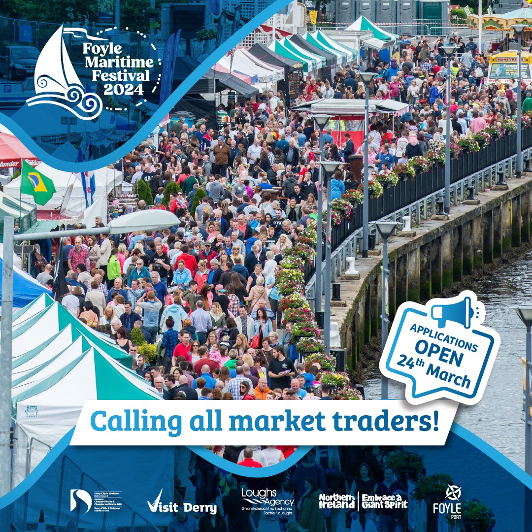 Attention,Merchants! 📢 Join the excitement of Foyle Maritime 2024. 🎉 If you're keen on securing a stall at the festival, applications open on 24th March! 📅 For more information please visit pulse.ly/aaotmsaogq