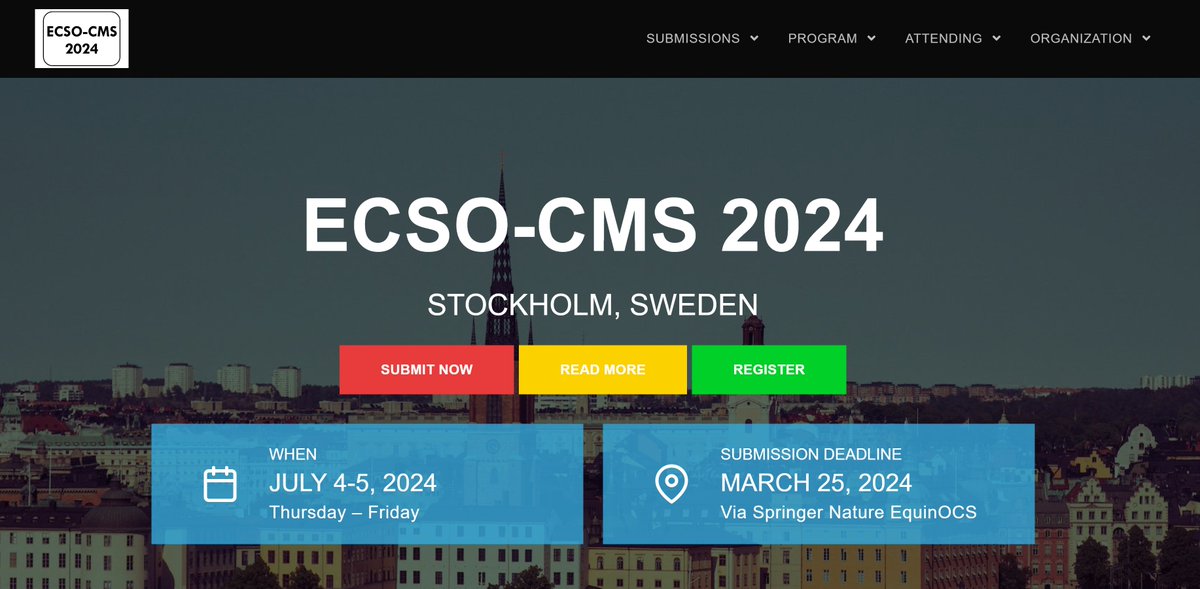 📌The deadline for abstract submission for the Joint EUROPEAN CONFERENCE ON STOCHASTIC OPTIMIZATION and COMPUTATIONAL MANAGEMENT SCIENCE (Stockholm, Sweden, 4-5 July 2024), has been extended to March 25, 2024! Looking forwards to meeting you in Stockholm! ecso-cms2024.blogs.dsv.su.se