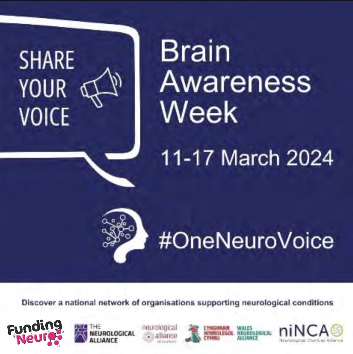 For Brain Awareness Week share your voice on all neurological conditions, together we can share awareness and show our support. #OneNeuroVoice #ShareYourVoice #FundingNeuro #BrainAwarenessWeek