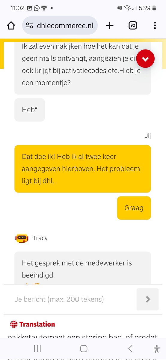 IKijkt's tweet photo. Ik ontvang al jaren geen mail van @DHLNL . Geen activatiecode voor mijndhl, geen bevestigingen van zendingen en nu dus geen afhaalcode van de pakketautomaat (ook niet in spam). En de dhl klantenservice? Die verlaat gewoon de chatgesprekken omdat het te ingewikkeld is (drie keer) https://t.co/vjuCr72uhA