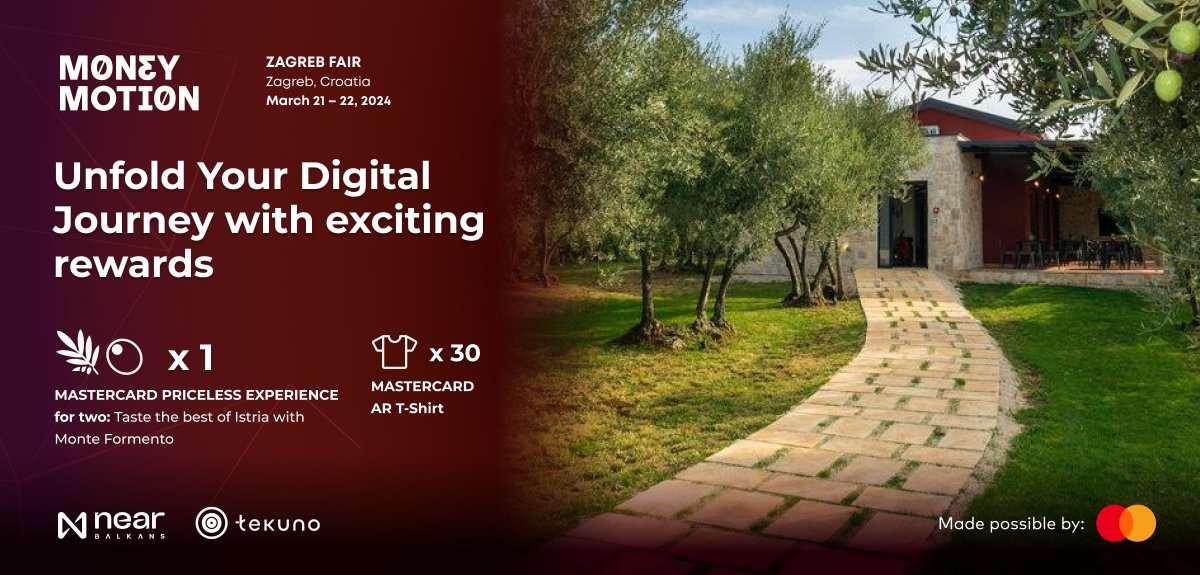 NEAR Balkans Hub ⋈ (@nearbalkan) on Twitter photo Ready to join the Web3 x AR fusion?
The luckiest collectors at <a href="/MoneyMotionXYZ/">Money Motion</a> will get a chance to win:
🏞️Mastercard Priceless.com experience for 2 people in Istria
👕AR T-shirt
Happy collecting and good luck on the innovative journey made possible by Mastercard. Ready to join the Web3 x AR fusion?
The luckiest collectors at <a href="/MoneyMotionXYZ/">Money Motion</a> will get a chance to win:
🏞️Mastercard Priceless.com experience for 2 people in Istria
👕AR T-shirt
Happy collecting and good luck on the innovative journey made possible by Mastercard.