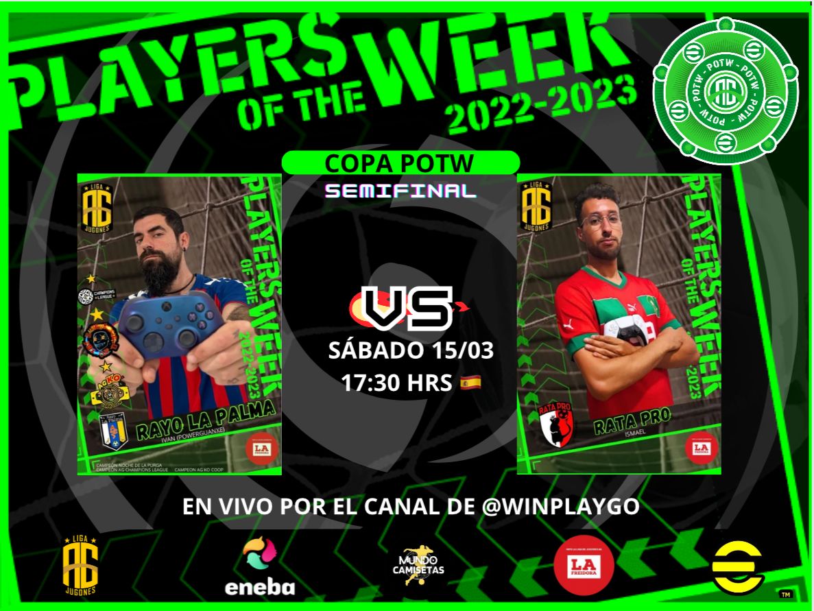 La segunda semifinal esta tarde. Cartel de lujo, tremenda eliminatoria entre dos hombres tranquilos , con electricidad en las manos para hacer regates y trucos para dejar atrás a los defensas más bravos 

<a href="/WINPLAYGO/">ismael (rataPRO)</a> Ratapro vs Rayo La Palma <a href="/PowerGuanxe/">PowerGuanxe</a> a las 17:30h 🇪🇦
16:30 h 🇮🇨