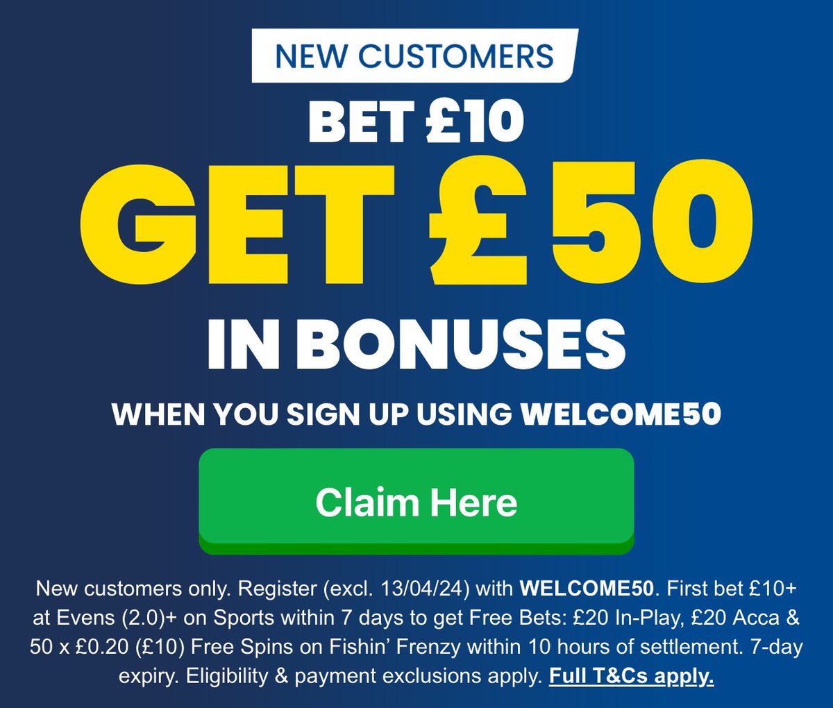 Huge offer for the FA CUP today!! Claim a £50 freebet for todays football 🔥🔥 Sign up here bit.ly/3S8BZqq 18+ T&C apply BeGambleAware AD