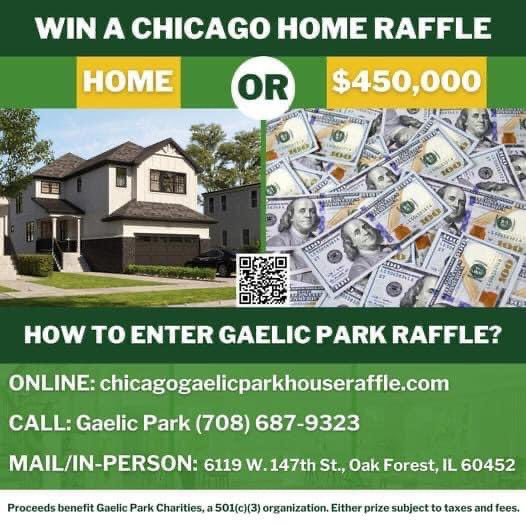 Here’s your chance to win a house in Chicago or $450,000. ➡️ ChicagoGaelicParkHouseRaffle.com A big thanks to all of our Business Members over in Chicago for your continued support. #RosGAA