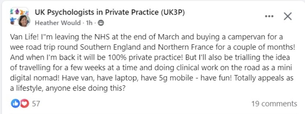 Dr Heather Wood is an interesting example of staff from disgraced NHS #Gids clinic who'll be going into private practice. Wood posted about 'Van life! I’ll be trialling the idea of travelling for a few weeks at a time and doing clinical work on the road as a mini digital nomad!'