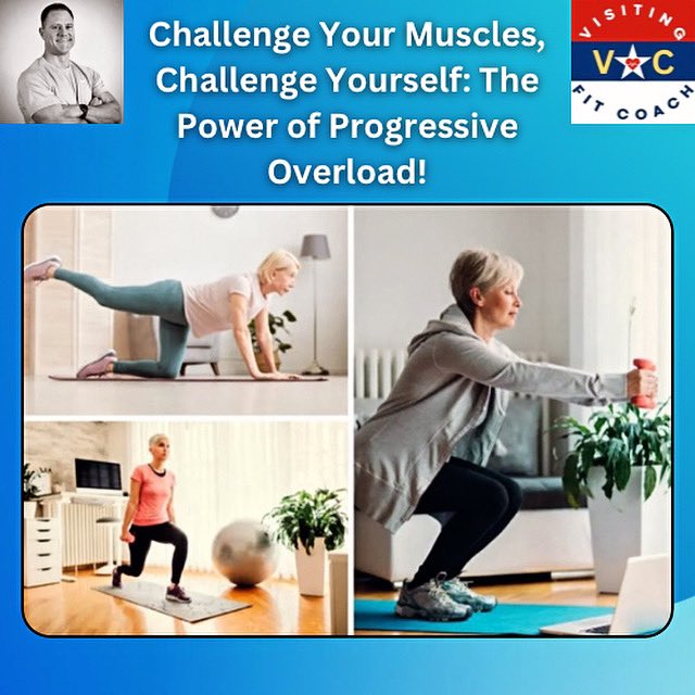 VisitFitCoach's tweet photo. Plateaued workouts got you down? 

Progressive Overload is your secret weapon!

Increase weight, reps, sets, or difficulty to keep challenging your muscles &amp; unlock new strength!

This means better mobility, balance &amp; bone health - key for aging well! https://t.co/2lVODQrKw8