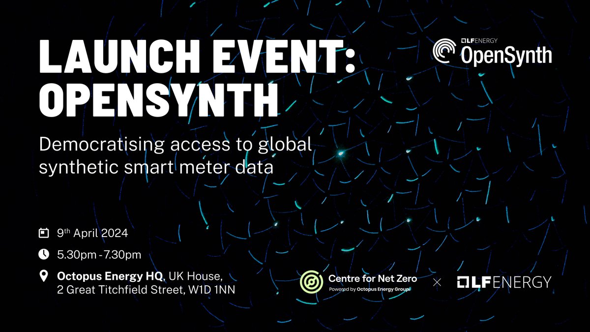 Join #LFEnergy and @CentreNetZero 9 April in London to launch the #OpenSynth project, which is democratizing #syntheticdata to accelerate the #decarbonization of global #energy systems: hubs.la/Q02pFXN00 #utilities #powermeter #electricity #climatetech #opensource