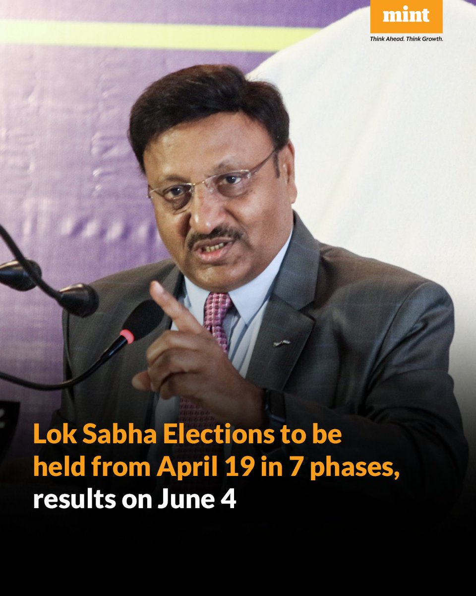 The #LokSabhaPolls will be held from April 19 in seven phases across the country, chief election commissioner (CEC), Rajiv Kumar announced on Saturday, March 16. Read here: read.ht/SPQM
