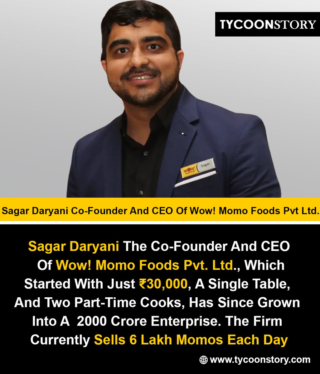 Sagar Daryani Co-Founder And CEO Of Wow! Momo Foods Pvt Ltd.

#SagarDaryani #WowMomo #WowMomoCEO #FoodEntrepreneur #FoodBusiness #StartupFounder #Food #Innovation #FoodTech #StreetFood #FoodIndustry #BusinessSuccess  @Wowmomo4u  @sagar_daryani 

tycoonstory.com
