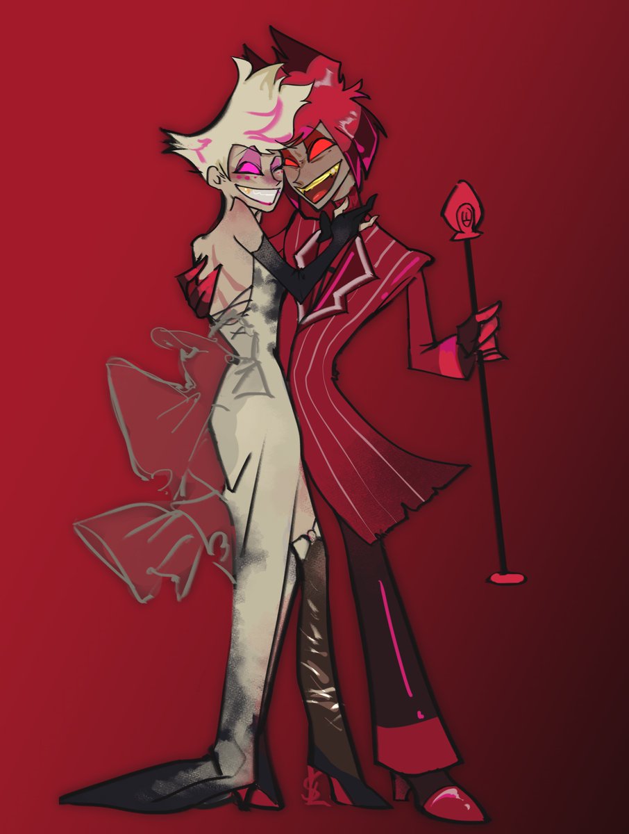 Wine heart white chocolate 🍷
#HazbinHotel #HazbinHotelFanart 
#radiodust #Alastor #angeldust