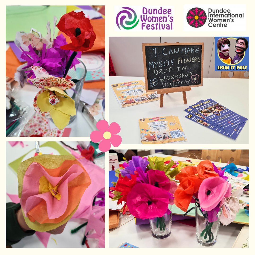 During this year’s @dundeewomenfest How It Felt lead workshops with @AminaMWRC and @DIWC1969 sharing techniques to create bouquets of paper flowers. With lots of beautiful outcomes! 💐 Thank you Amina & DIWC for having us, we always have a lovely time working with you ❤️🌟🫶