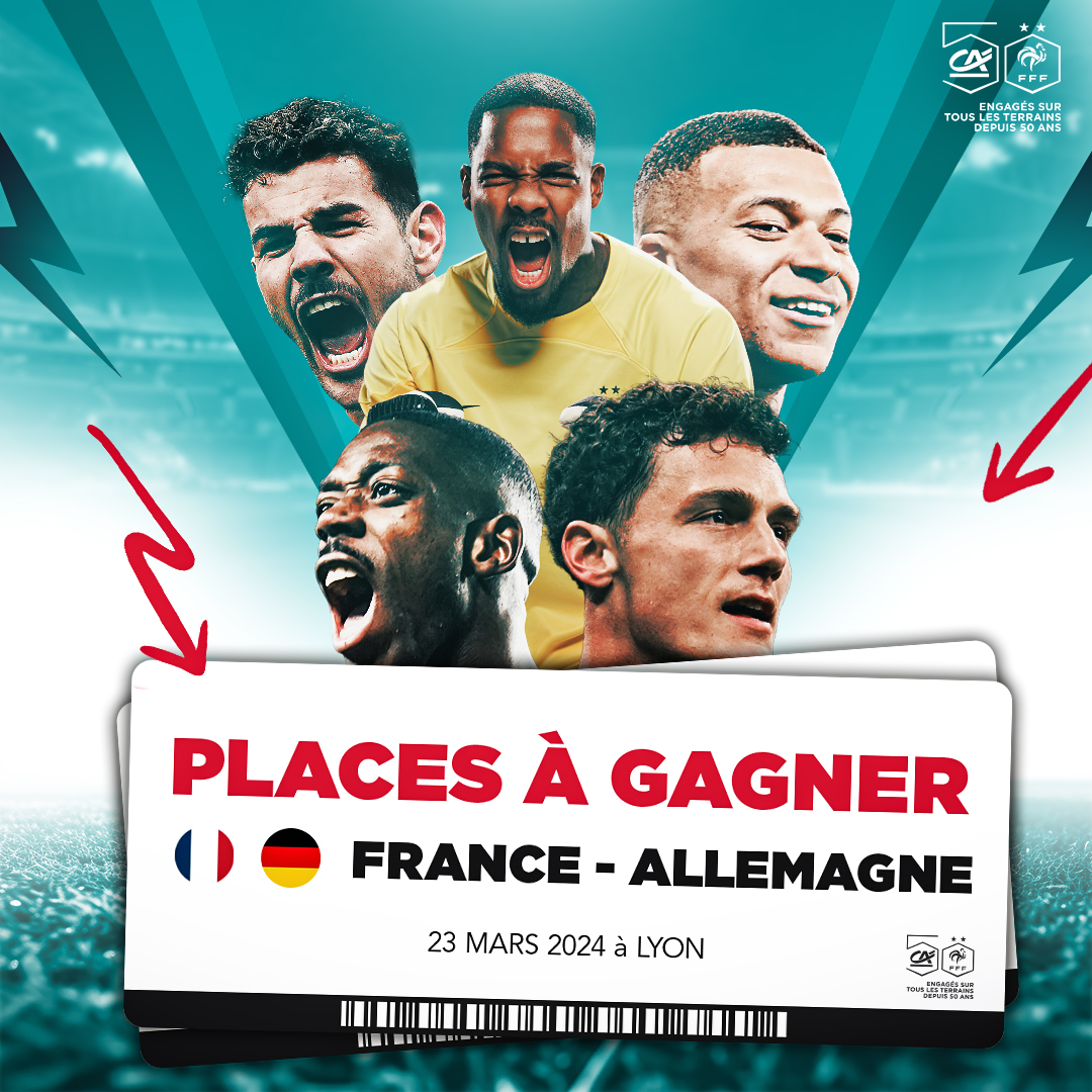 tousuncotefoot's tweet photo. 🎟🎟 𝟐 𝐏𝐋𝐀𝐂𝐄𝐒 𝐀̀ 𝐆𝐀𝐆𝐍𝐄𝐑 pour France - Allemagne (à Lyon) ! 🇫🇷🇩🇪

Pour participer : RT + FOLLOW 🔁

🍀 TAS le 19 mars https://t.co/XPCvCu4Xov
