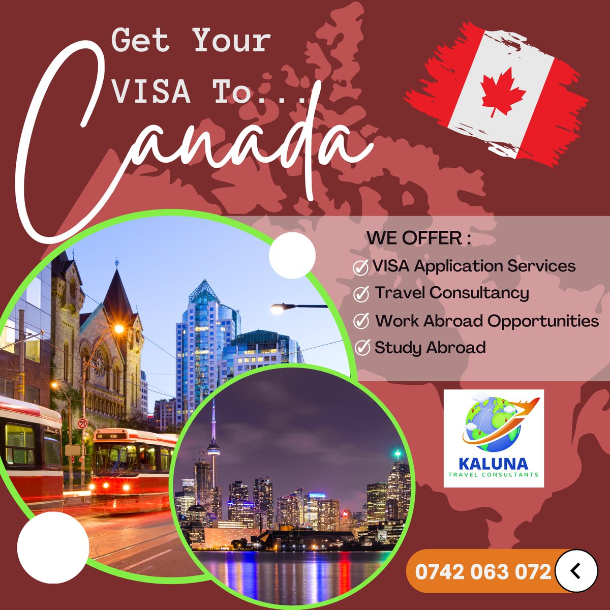 Getting To Canada Is Now EASIER With #kalunatravelconsultants. Let's Help You In Application & Processing Of Your VISA In Record Time!

Call/WhatsApp;
📞 0742 063 072
📌 2nd Floor, Studio House, Kilimani

#travel #passport #nairobikenya #canadavisa #usavisa #jobsincanada #UKVISA