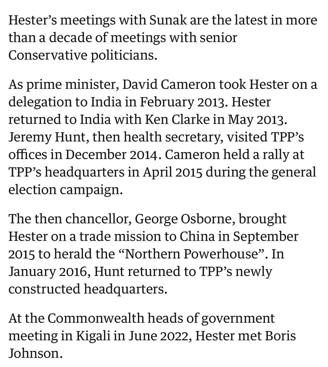 Trade delegations, visits at headquarters, and Tory fundraisers - Frank Hester’s meetings with senior Conservatives over more than a decade. W/ @rowenamason and @peterwalker99 theguardian.com/politics/2024/…