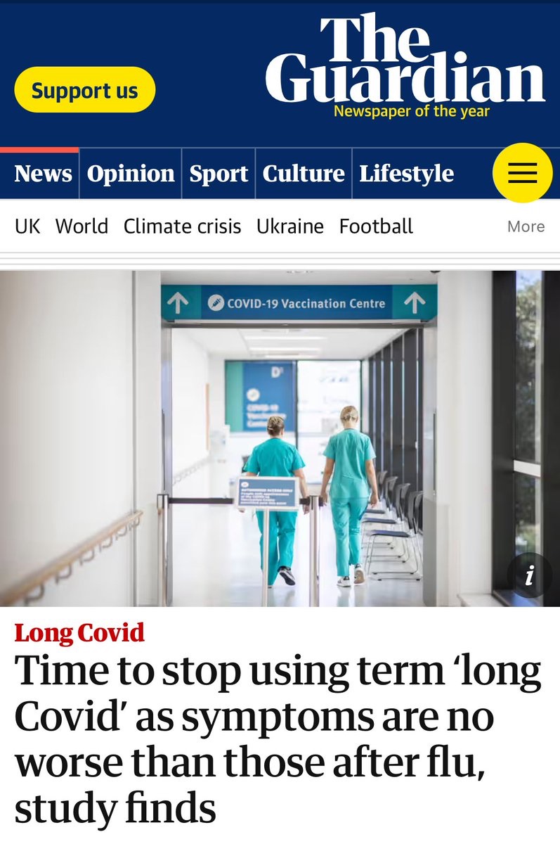 If you ever doubted the left wing media don’t give a rats arse about the suffering of ordinary people look no further than this steaming pile of shite published by <a href="/guardian/">The Guardian</a> on #LongCovidAwarenessDay 

Fuck you <a href="/guardian/">The Guardian</a>
