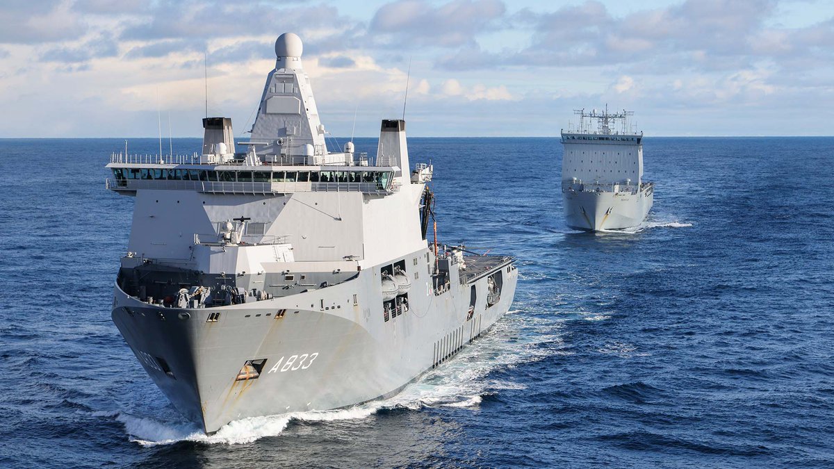 🇳🇱HNLMS Karel Doorman in company with @RFAMountsBay #SteadfastDefender2024 #NordicResponse24