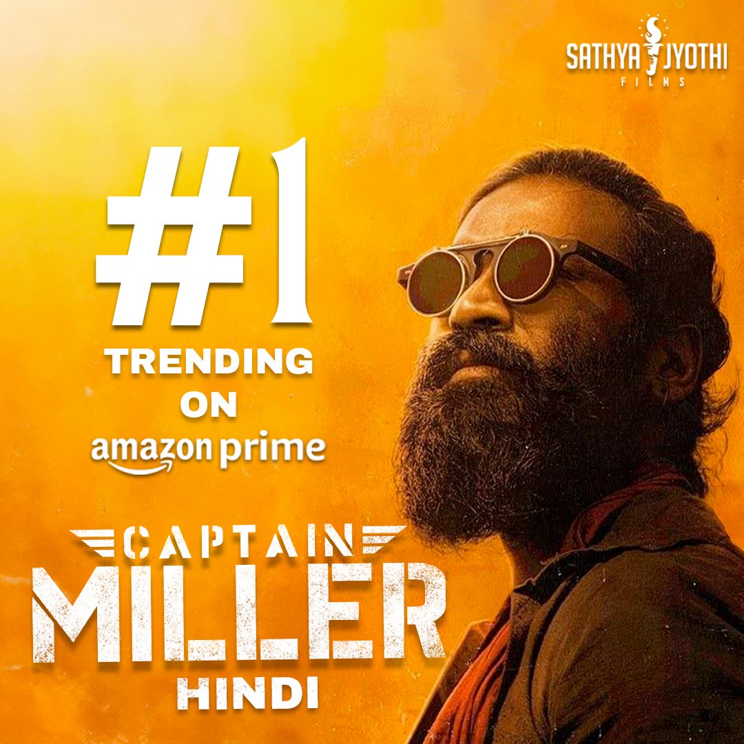 Our #CaptainMiller Hindi is trending at #1 on @PrimeVideoIN 🧨🫡Keeping up with its impactful 6 week roar at the OTT 🏆